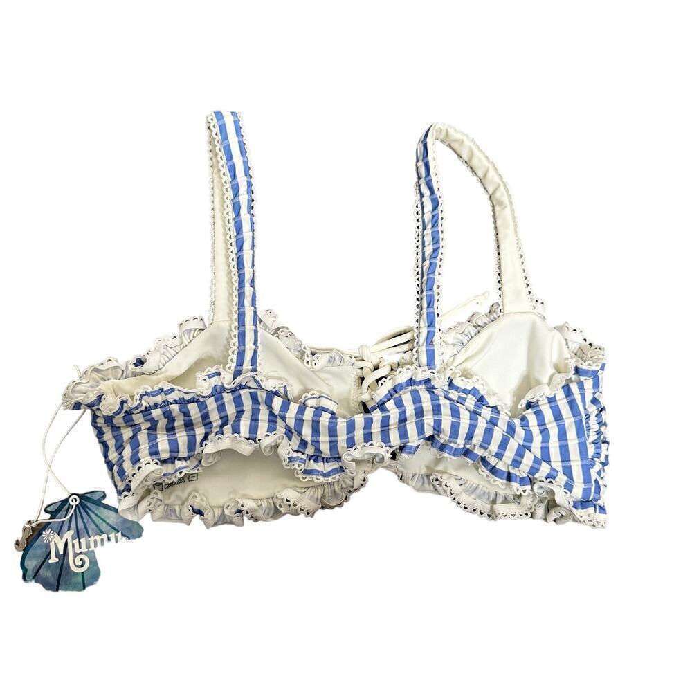 NWT Show Me Your MuMu Luana Bralette Bikini Top Women's Blue White Size Large - Picture 3 of 4